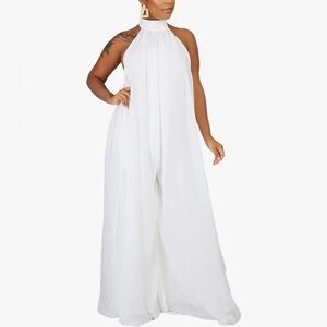 Sleeveless halter neck jumpsuit Chiffon, wide leg